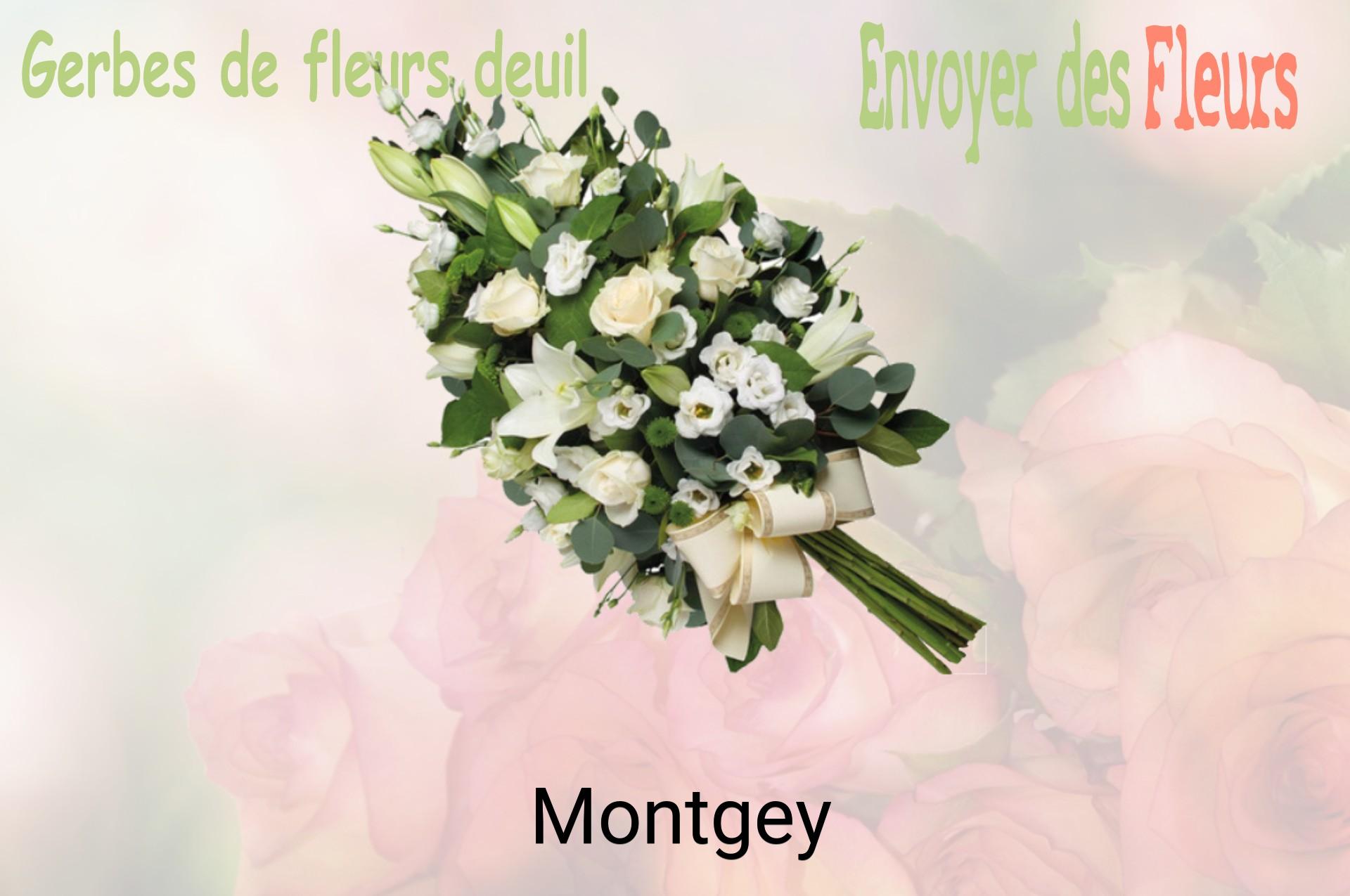 Gerbe de fleurs de deuil livrée à Montgey